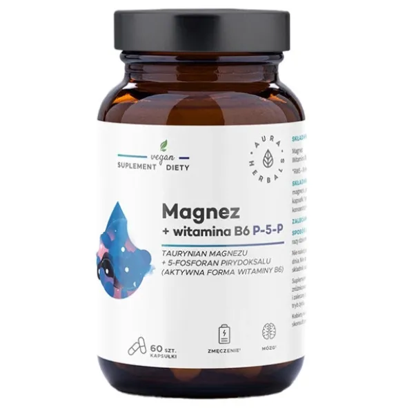 AURA HERBALS Magnez + Witamina B6 (P-5-P) 60 kaps