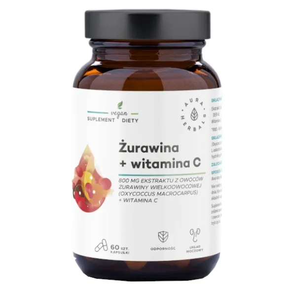 AURA HERBALS Żurawina 800 mg + Witamina C 60 kaps