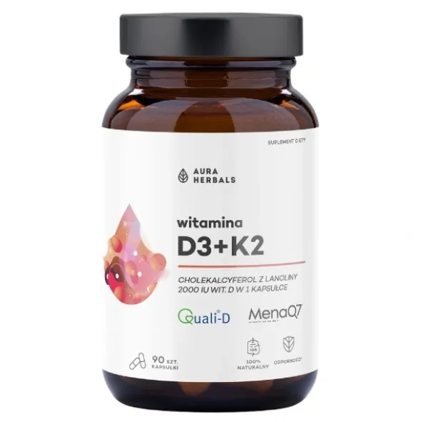 AURA HERBALS Witamina D3 2000 IU + K2 90 kaps