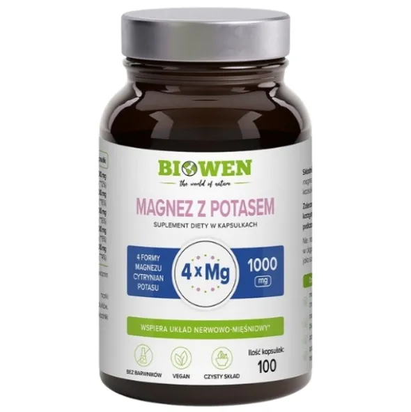 BIOWEN Magnez 4X z Potasem 100 kaps