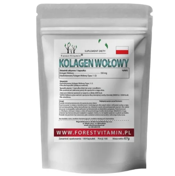 FOREST VITAMIN Kolagen Wołowy hydrolizowany typ 550mg 100 kaps