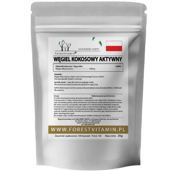 FOREST VITAMIN Węgiel Aktywowany 150mg 100 kaps