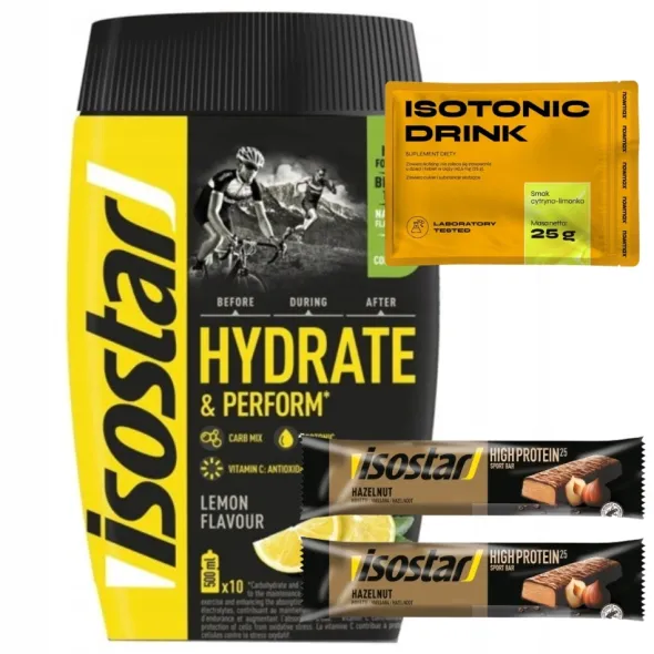 ISOSTAR KONCENTRAT 400g NAPÓJ IZOTONICZNY + ISOTONIC DRINK + 2x BATONY