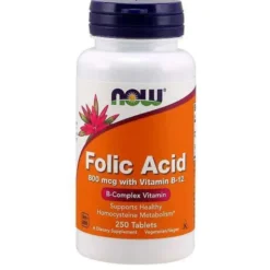 NOW FOODS Kwas Foliowy 800mcg + Witamina B12 25mcg 250 tabl