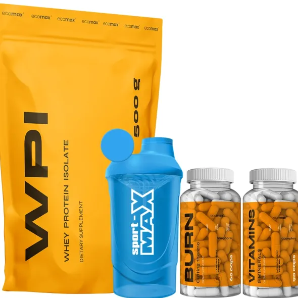 nowmax Burn Cutting Thermo 60 kaps + ECOMAX WPI Protein 500 g + ECOMAX Witaminy i Minerały 90 kaps + SPORT-MAX Shaker 600 ml