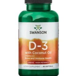 SWANSON Witamina D-3 2000IU z olejem kokosowym 60 kaps